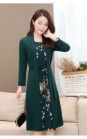 Vestido Midi Vintage ral de talla grande para mujer, moda coreana, elegante, para primavera y otoño, jersey de manga larga empalmado, bata informal - details 10