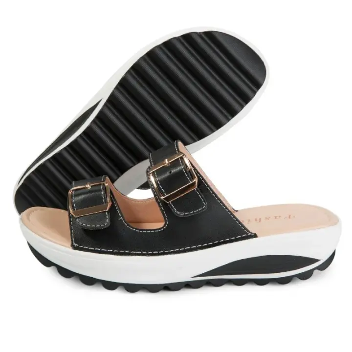 Pantuflas de mujer con plataforma y piel acolchada, pantuflas casuales - 1