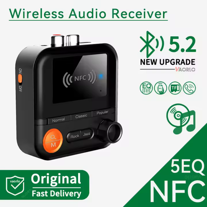 Receptor de audio Bluetooth NFC, 5 modos de ecualización, compatible con reproducción de tarjeta TF, 3,5 mm AUX R/L RCA estéreo HIFI, adaptador inalámbrico de música sin pérdida con micrófono para kit de altavoz de automóvil - 1
