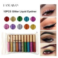 HANDAIYAN Delineador de ojos líquido, juego colorido, 10 colores, delineador de ojos metálico plateado dorado con diamantes, barras de delineador de ojos impermeables, brillo duradero - details 2