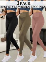 3pcs Leggings de Yoga de Cintura Alta Ultra-Suaves para Mujeres - Control de Abdomen, Pantalones de Entrenamiento y Correr No Transparentes, Súper Suaves - details 0