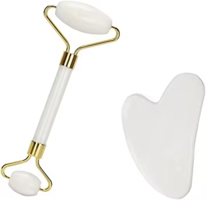 YKKJ Rodillo Facial, Rodillo Masaje, Gua Sha Rodillo Jade Set de Masaje Facial, para Belleza de Cuello y Cara,Antienvejecedor,Rejuvenece la Piel. - 1