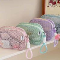 Bolsa de cosméticos de malla de Color sólido, bolsa de almacenamiento de gran capacidad, bolsa de maquillaje transparente, estuche organizador, bolsa de aseo, bolsa de maquillaje con almohada - details 7