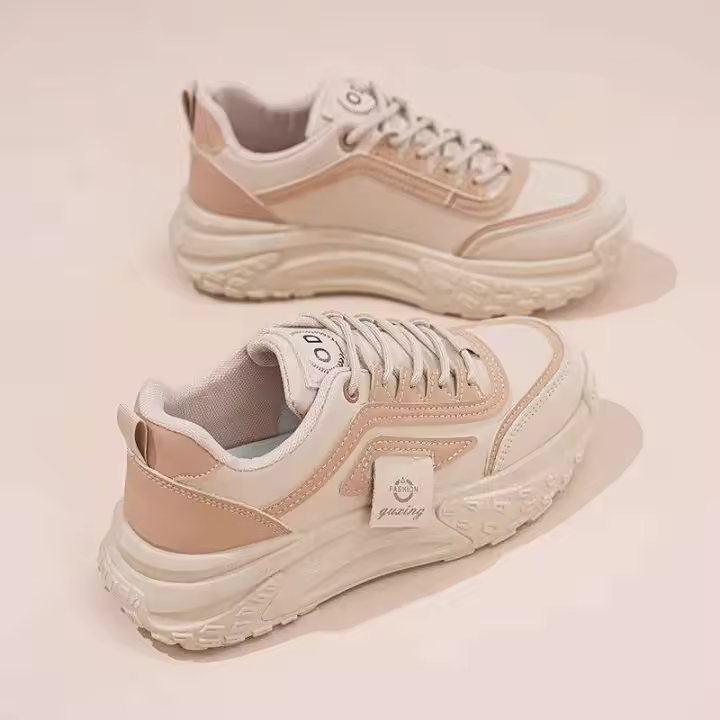 2025 primavera nueva moda urbana Ins estilo coreano Casual blanco de suela gruesa papá estudiante correr zapatos deportivos con cordones - 1
