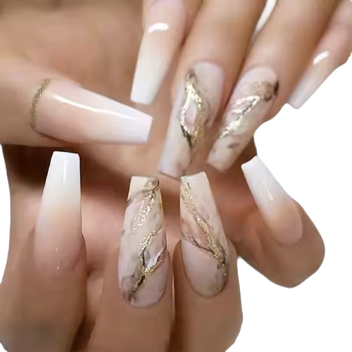 Uñas postizas Uñas largas Pegamento sobre papel dorado Prensa sobre - 1