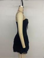 Vestido informal con gradas para mujer, falda de tubo con bordado de encaje halter sin mangas en negro - details 7