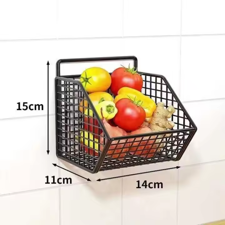 Cesta de cocina montada en la pared, soporte de iluminación de alambre duradero para verduras y frutas, adecuado para la organización del hogar - 1