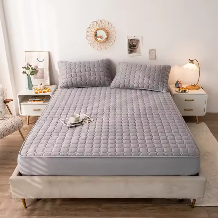 Funda de colchón acolchada de algodón lavable, Protector de colchón antibacteriano sólido, Sábana de cama ajustada, Topper de colchón - 1