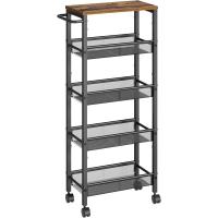 Carro de 4 Niveles, Carro Estrecho de Cocina con Ruedas, con Asa, para Espacio Reducido, 22 x 45,4 x 77 cm, para Cocina, Baño, Salón, Estudio, Marrón Rústico y Negro - details 15