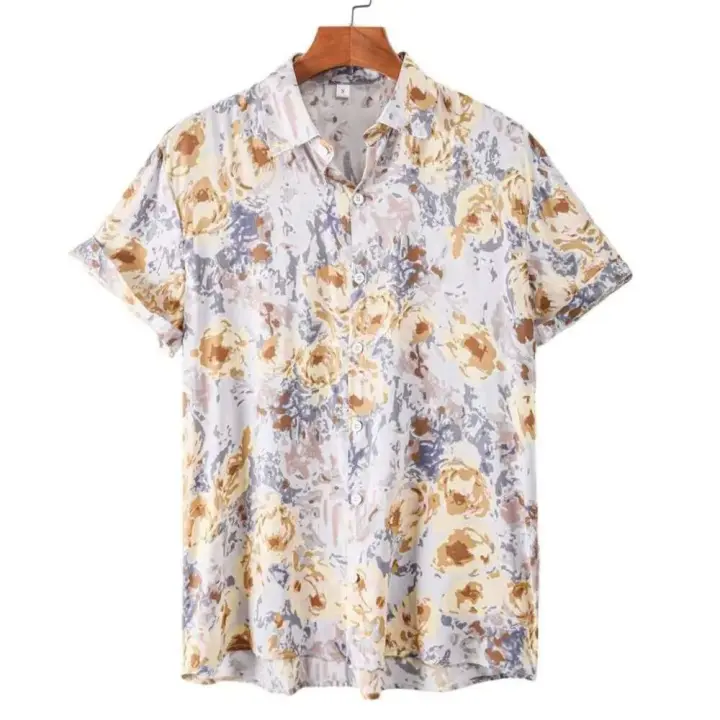 Moda Verano Hawaiana para Hombres Camisa Holgada con Manga Corta, Estampado 3D Retro, Ideal para Vacaciones en la Playa - 1