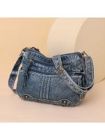 Bolso de Hombro Oblicuo de Cuero Suave Diseño Gráfico Lining de Poliéster Exterior de Denim - details 1