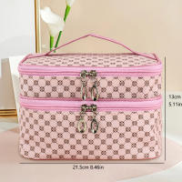 Bolsa De Maquillaje Grande Para Mujer Con Doble Cremallera Organizador De Viaje Impermeable Para Cosméticos Y Toallitas Bolsa De Baño - details 1