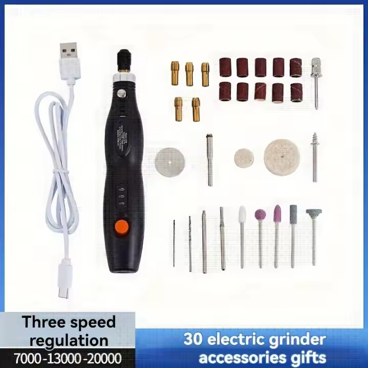 Conjunto de 30 piezas de herramienta rotativa inalámbrica, bolígrafo de grabado recargable con batería, velocidad eléctrica ajustable, herramienta portátil de tallado en madera para lijado y pulido, perforación y grabado - 1