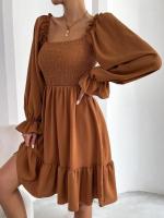 Elegante Vestido de Manga Larga para Mujer Color Sólido, con Volantes, Alta Calidad y Lujo Diseñador - details 13