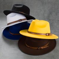 Classic British Style Fedoras Cap Simple Belt Decor Jazz Hats Solid Color Unisex Felt Hat For Women & Men - details 1