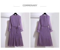 Vestido elegante de gasa hasta la rodilla para mujer con cuello de volantes y cremallera, línea A morada, moda coreana para mujer - details 7