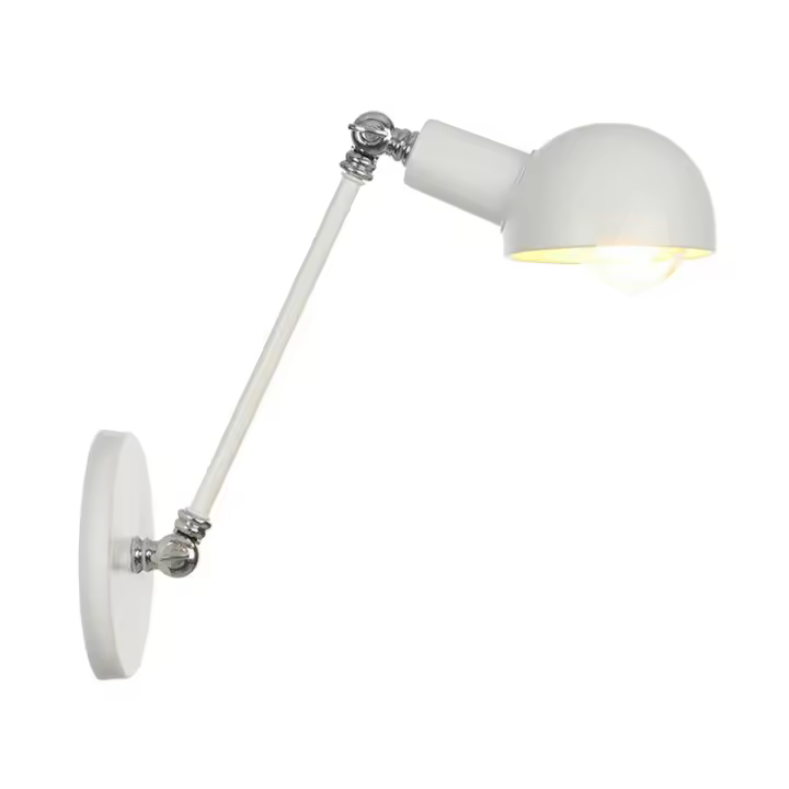 Aplique de pared ajustable con brazo oscilante simple o doble - Lámpara de pared de metal blanco, casquillo E27, estilo loft moderno, diseño de brazo giratorio para iluminación de dormitorio, estudio, sala de estar, rincón de lectura o oficina - 1