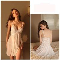 Ropa de dormir cómoda casual con cuello en V sexy para mujer de verano, ropa de dormir dividida de color sólido - details 1