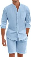 Miravia 2025 Camisa de Lino Algodón Larga y Corta Conjunto Casual Elegante para Hombres Moda Ligera - details 2