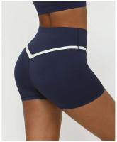 Pantalones cortos de yoga en forma de V con parte inferior deportiva de entrenamiento con cintura cruzada y contraste de color Fiess para mujer - details 3