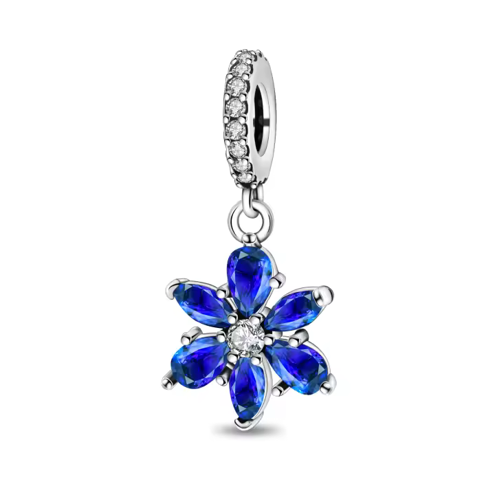 Colgante con elemento oceánico de plata de ley, cuentas de flores azules, pulsera para hacer joyas, regalo del día de San Valentín - 1