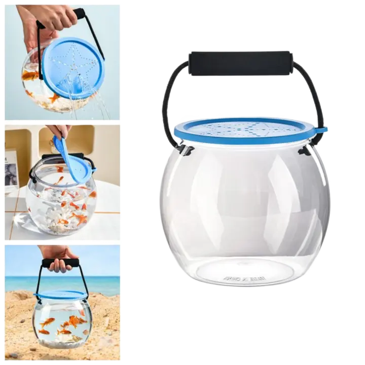Cuenco redondo Ultra transparente para peces, cubierta de silicona, mango de esponja, pecera de escritorio, vista de 360 ​​grados, tanque de visualización extraíble - 1