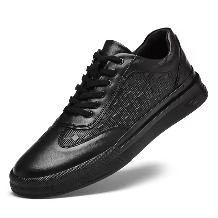 Zapatos Casuales para Hombre Auténtica Piel de Vaca, Baja Altura, Negro Puro, Moda, Zapatillas Deportivas - 1