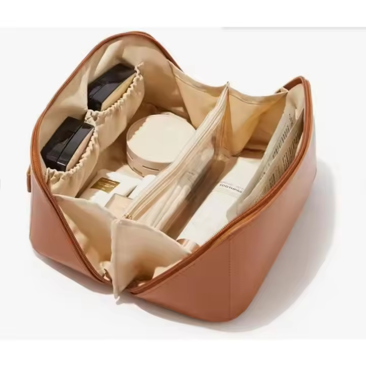 Bolsa de cosméticos de gran capacidad para mujer, bolsa portátil impermeable, bolsa de asiento plano abierto - 1