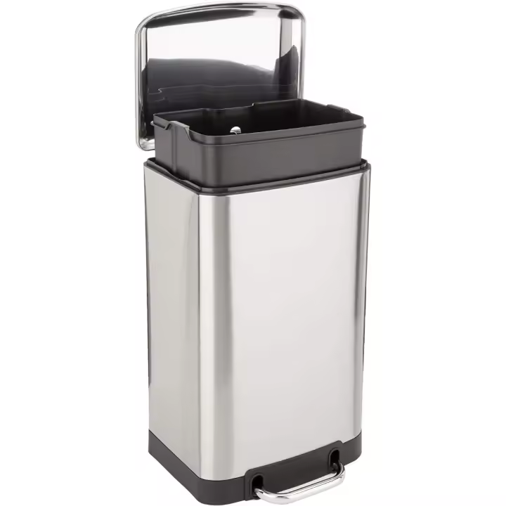 Cubo de Basura Rectangular Pequeño Anti-Manchas con Pedal de Cierre Suave 20 l, Níquel - 1
