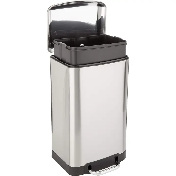 Cubo de Basura Rectangular Pequeño Anti-Manchas con Pedal de Cierre Suave 20 l, Níquel - 1
