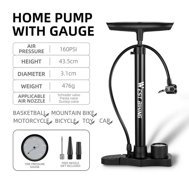 Bomba portátil de alta presión para suelo de bicicleta, inflador de mano con válvula Schrader Presta Dunlop, 160PSI, accesorios de ciclismo - 1