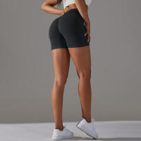 Pantalones cortos deportivos para mujer, pantalones cortos de yoga con gimnasio cruzado, entrenamiento, correr, cintura alta, levantamiento de cadera, sin costuras, Fiess - details 70