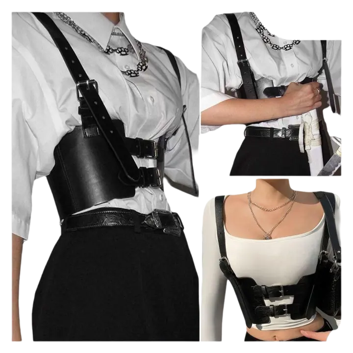 Corset Punk de Cuero Chaleco Gótico para Mujer Diadema de Cintura Casual - 1