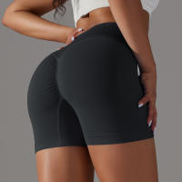 Hamidou pantalones cortos deportivos para mujer, Shorts de Yoga con cintura cruzada, gimnasio, entrenamiento, correr, cintura alta, realce de cadera, sin costuras, Fitness - details 71