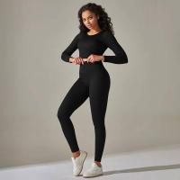 Conjunto de yoga sin costuras para mujer, top corto de manga larga, sujetador deportivo, leggings para correr de cintura alta, ropa de gimnasio - details 3