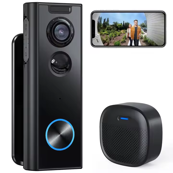 Timbre de Video inalámbrico sin Subscription-2K, cámara de seguridad HD, almacenamiento Local/en la nube con soporte multiángulo, Wi-Fi de 2,4 GHz, funciona con Alexa y Google Home - 1
