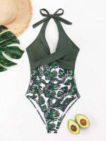 Traje de baño de bikini con lazo ajustado y estampado multicolor de una pieza de nuevo estilo para mujer con sensación de alta gama - details 6