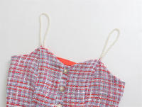 OUWU- Moda 2025 A Cuadros Y2K Sexy Mujer Cadena De Perlas Sexy Cami Top + Borla Vaina Mini Falda Joyería Botón Dulce Mujer Conjuntos - details 2