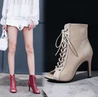 Tacones altos de invierno de color liso, botas de mujer con cordones y boca de pez, botines con punta abierta 2024 - details 0