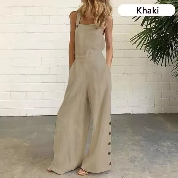 Moda de Verano Monos Largos con Bolsillos para Mujeres Pantalones de Calle de Ocio sin Mangas - 1
