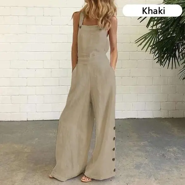 Moda de Verano Monos Largos con Bolsillos para Mujeres Pantalones de Calle de Ocio sin Mangas - 1
