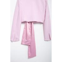 OUWU- Otoño Nuevo Estilo Europeo Y Americano Diseño Sentido Moda Ajustado Corto Seda Satén Textura Arco Traje Chaqueta - details 6
