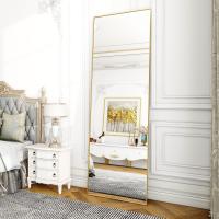 pie grande de 140 x 40 cm, espejo de cuerpo entero con marco de aluminio, para dormitorio, salón y cuarto de baño, dorado - details 0