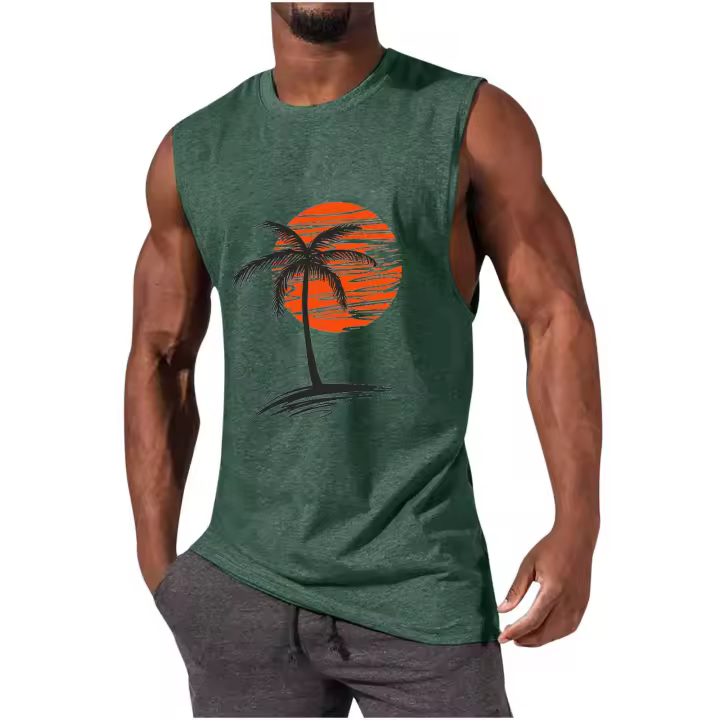 Chaleco deportivo informal para hombre, camiseta con estampado de coco y transferencia de calor, novedad de 2025 - 1