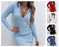 Otoño Europa y Estados Unidos moda transfronteriza nuevo estilo cremallera cintura alta manga larga vestido base falda - details 1
