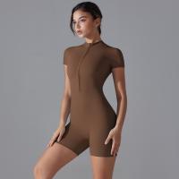 Ropa De Yoga Integrada Desnuda Europea Y Americana Cuello Alto Cremallera Medio Abierta Mono De Fitness De Manga Corta Mono Deportivo Ajustado - details 4