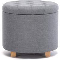 almacenamiento de lino acolchada redonda de 45 cm, taburete puf con almacenamiento (beige) - details 21