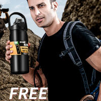 Botella de agua de acero inoxidable aislada, matraz deportivo portátil de gran capacidad con mango 2 en 1 para gimnasio, 800ml - details 3