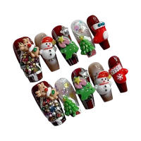 Uñas Postizas De Navidad Hechas a Mano Largo Medio Con Decoración 3D De Santa Claus Hombre De Neón Y Delfín Regalo De Uñas Falsas - details 3