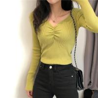 2025 suéter Sexy con cuello en V para mujer, Jersey de punto de otoño, Jersey elegante suave coreano ajustado de manga larga para mujer, Top básico nuevo de invierno - details 6